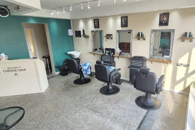 Inside Corner Chop: the chairs and teal walls
